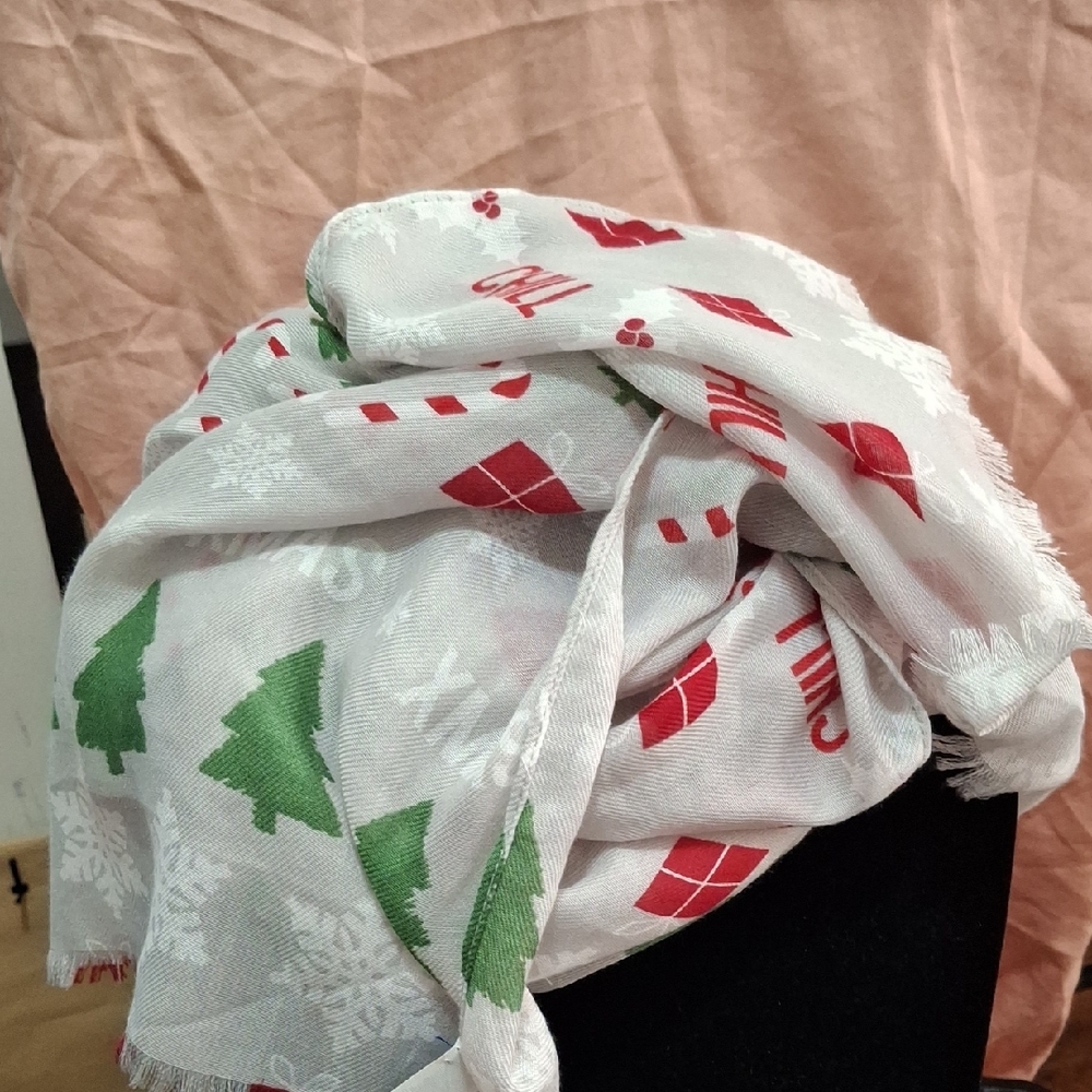 Apt. 9 White Scarf with Red and Green Patterns